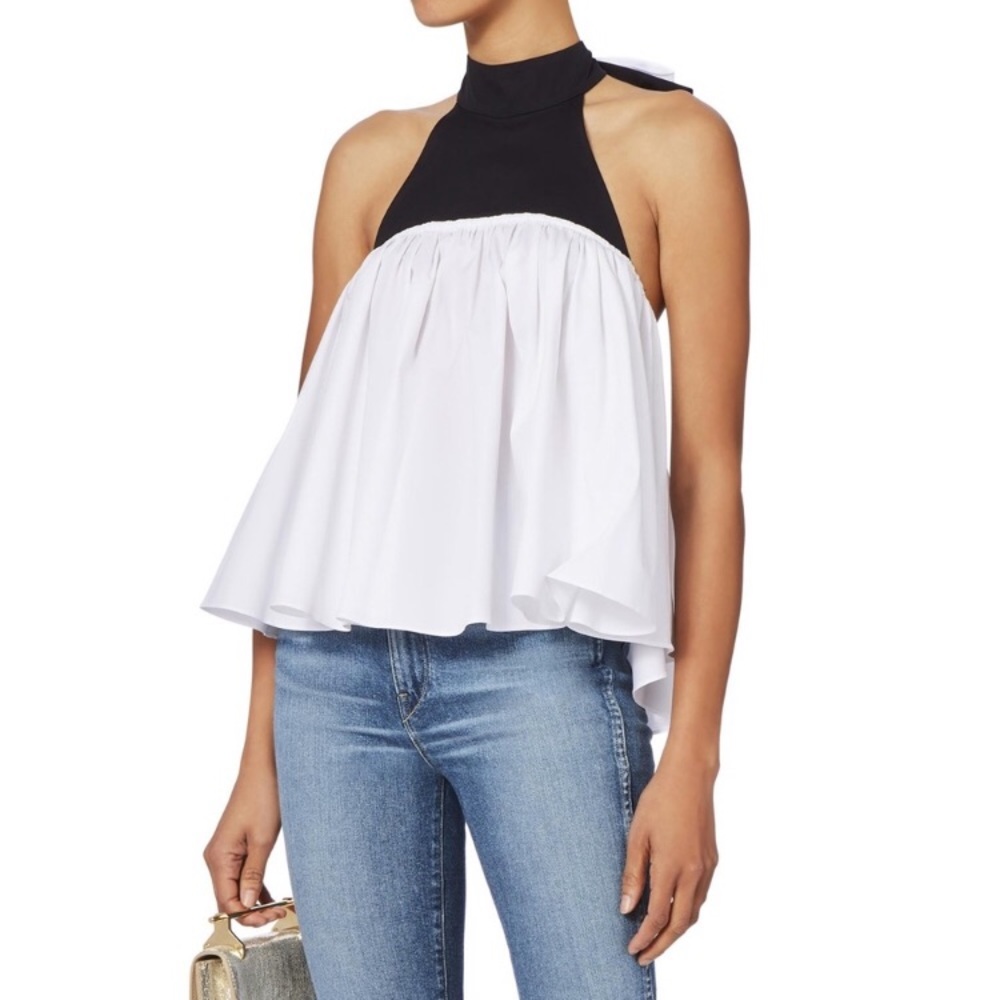 Caroline Constas white and black bow top - NWT